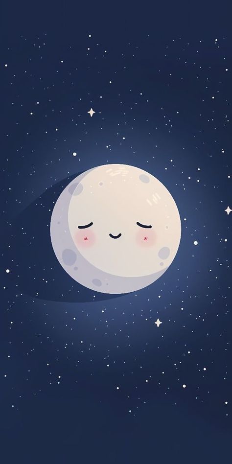 Kawaii Iphone Wallpaper, Minimalist Kawaii, Smiling Moon, Moon And Stars Wallpaper, Simplistic Wallpaper, Good Night Wallpaper, Iphone Wallpaper Kawaii, Desktop Wallpaper Art, Cute Galaxy Wallpaper