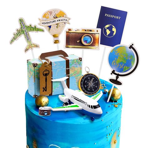 PRICES MAY VARY. 【TRAVEL CAKE TOPPER DECORATIONS】:You will own a series of travel party decorations, including 15 pieces of travel theme cupcake toppers, 5 pieces of suitcase favor boxes, 1 piece of mini cameras miniature, 1 piece of plastic airplane and 1 piece of compass, This adventure combo cake decoration will be a great addition to the world map theme party, amazing to boost the atmosphere for your party over. 【WIDE RANGE OF APPLICATIONS】: These travel theme cake decorations quite suitable Travel Theme Cake, Travel Theme Party Decorations, Travel Cake Topper, Travel Party Decorations, Vintage Suitcase Decor, Suitcase Cake, Mini Suitcase, Travel Baby Shower Theme, Travel Cake