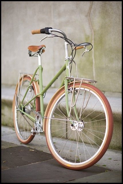 The perfect bicycle!  #bicycle, #green Vw Minibus, Green Bicycle, Green Bike, Velo Vintage, Cycle Chic, I Want To Ride My Bicycle, Beautiful Bike, Custom Bike, Vintage Bike