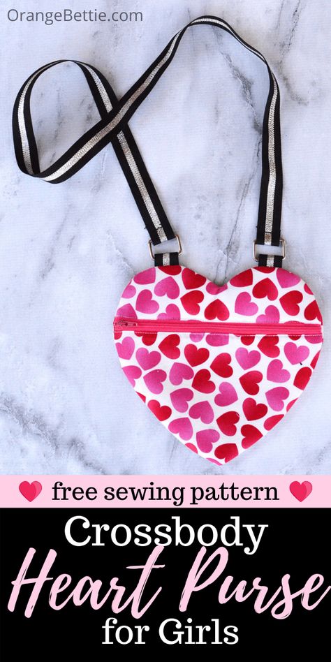 Crossbody Purse Free Pattern, Heart Purse Sewing Pattern, Girls Purse Pattern Free, Toddler Purse Pattern Free, Heart Purse Diy, Sew Purses Patterns Free, East Sewing Machine Projects, Purse Sewing Patterns Free, Purse Patterns Free Sewing Handbags