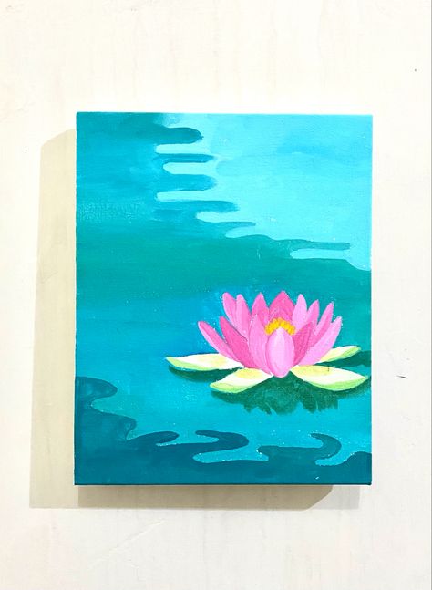 Lotus Flower Painting Acrylics Easy, Waterlily Painting Acrylic, Water Lilies Painting Easy, Easy Lotus Painting, Acrylic Lotus Painting, Easy Gouache Paintings For Beginners, Lotus Flower Painting Acrylics, Lotus Painting Acrylic, Lotus Acrylic Painting