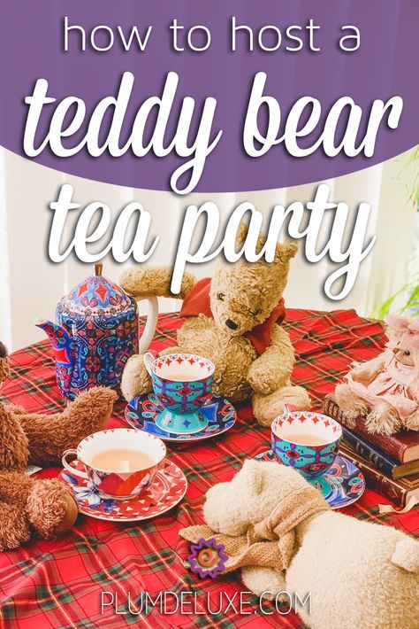 Teddy Bear Tea Party Preschool, Teddy Bear Party Games, Teddy Bear Tea Party Birthday, Teddy Bear Tea Party Ideas, Bear Party Games, Stuffed Animal Tea Party, Tea Party First Birthday, Teddy Bear Tea Party, Bear Tea Party