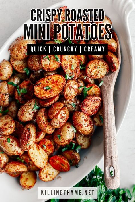 Honey Roasted Potatoes In Oven, Roasted Tiny Potatoes In Oven, Oven Baked Mini Potatoes, Mini Potatoes In Oven, Oven Roasted Baby Potatoes, Roasted Mini Potatoes, Potatoes Oven, Veggie Board, Crispy Roasted Potatoes