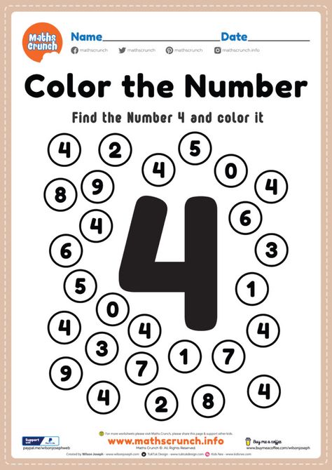 Prek Number 4 Worksheet, Number 4 Coloring Sheet, Colour The Numbers Worksheet, Number 4 Worksheet Kindergarten, Color The Numbers Worksheet, Find The Number Worksheet, Number Hunt Worksheet, Number 4 Activity For Preschool, Math Preschool Activities Printables