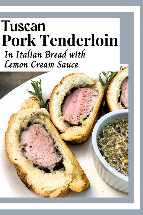 Easy & interesting, a delicious Tuscan way to do PORK! A winner!  #tuscanporktenderoininitalianbread #besttuscanporkinbread #easytuscanporkinbread #bestlemoncreamsauce #easylemoncreamsauce #lemoncreamsauceformeats #tuscanporkincrostadipane #Filettodimaialeincrostadipane #herbedporktenderloininitalianloaf #tuscanbreadwithporktenderloin #porktenderloinwithherbsinitalianbread #internationalporktendloin #Tuscanporktenderloin #bestitalianporkrecipes #italianporkentree #italianporkwithlemoncreamsauce Tuscan Pork Tenderloin, Pork Entrees, Lemon Cream Sauces, Bread Rolls Recipe, Pork Fillet, Pork Loin Recipes, Fresh Sage, Tenderloin Recipes, Roll Recipes