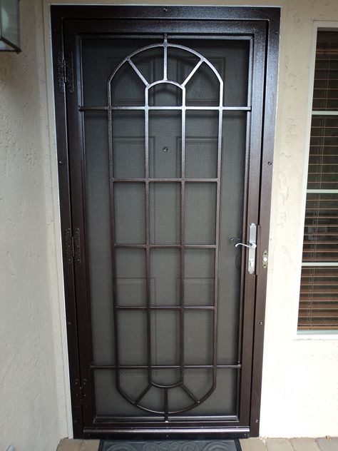 Security screen doors by DCS Industries, LLC. #SecurityScreenDoors French Doors Security, Wrought Iron Security Doors, Decorative Screen Doors, Iron Security Doors, Pintu Interior, Porte In Ferro, Door Grill, Security Screen Door, Steel Security Doors