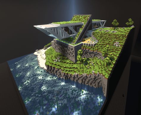 Modern Cliffside Villa : r/Minecraftbuilds Minecraft Modern Ideas, Cliffside Base Minecraft, Cliff Side Base Minecraft, Cliff Side Minecraft Builds, Minecraft Cliffside Terraforming, Minecraft Sci Fi Base, Minecraft Cliff House, Minecraft Mountain Base, Minecraft Mega Base