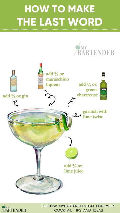 Unleash the perfect blend of sophistication and flavor with our Last Word Cocktail recipe! 🍸✨ Crafted with equal parts gin, green chartreuse, maraschino liqueur, and fresh lime juice, this classic concoction guarantees a taste bud symphony. 🎉🌿#LastWordCocktail Last Word Cocktail Recipe, Lime Green Cocktails, The Last Word Cocktail, Chartreuse Drink Cocktails, Chartreuse Drink, Lime Cocktail Recipes, Last Word Cocktail, Lime Cocktails, Chartreuse Cocktail