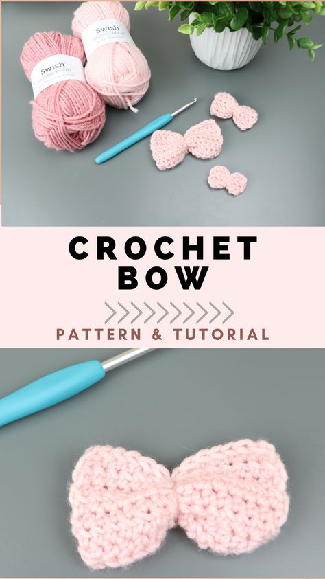 These crochet small bows will add the perfect touch to any crochet amigurumi! Easy Mini Crochet Bow for Beginners is a VERY EASY and Quick Scrap yarn crochet project. With just a couple rows and basic crochet stitches, it is a super quick and simple crochet pattern. These little bows can be used to embellish headbands, beanies, bags, hats, and home decor projects, and I love to add them to my faux fur amigurumi animal patterns. Crochet Bow For Amigurumi, Crochet Mini Bow, Crochet Blanket Yarn, Amigurumi Easy, Simple Crochet Pattern, Crochet Bow Pattern, Mini Hair Bows, Scrap Yarn Crochet, Knit Bow