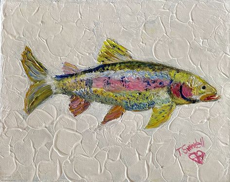 Fish Painting Acrylic, Fish Oil Pastel, Trout Painting Acrylic Easy, Acrylic Trout Painting, Rainbow Trout Art, Rainbow Trout Acrylic Painting, Rainbow Trout Picture, Rainbow Trout Illustration, Trout Painting