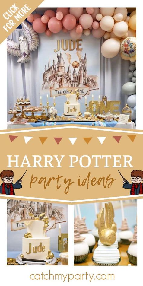 Two Year Old Harry Potter Birthday, The Chosen One Birthday Theme, The Chosen One First Birthday Cake, Harry Potter 1st Birthday Party Ideas, Harry Potter Theme First Birthday, Harry Potter First Birthday Party Ideas, Harry Potter Theme 1st Birthday, Hogwarts First Birthday, Harry Potter 1st Birthday Cake