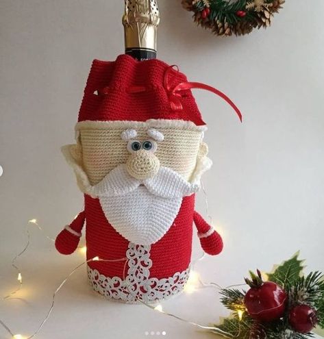 Project by Elena Veremeeva. Santa wine or champagne bottle sleeve crochet pattern by Knittoy for LittleOwlsHut. #LittleOwlsHut, #Amigurumi, #CrohetPattern, #Crochet, #Crocheted, #Christmas, #Pertseva, #DIY, #Craft, #Cute #Funny #sleeve #Santa Sleeve Crochet Pattern, Santa Wine Bottle, Wine Bottle Sleeves, Crocheted Christmas, Sleeve Crochet, Bottle Sleeves, Champagne Bottle, Community Board, Crochet Pattern