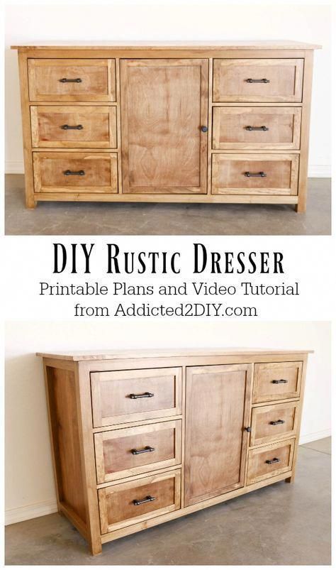 Learn how to build this beautiful DIY rustic dresser using these free printable plans and step-by-step tutorial. Also included is a YouTube tutorial! #woodworkingshop Rustic Woodworking Projects, Rustic Dresser, Free Building Plans, Rustic Woodworking, Post Grad, Diy Upcycling, Ideas Hogar, Woodworking Plans Diy, Diy Dresser