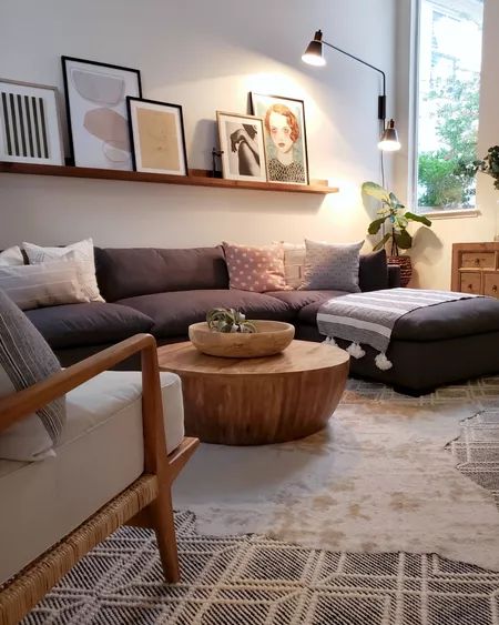 Living Room Decor Sectional Couch Grey, Penelope Fabric Sectional With Ottoman, Modern Organic Living Room Grey Couch, Wall Space Ideas Living Room, Dark Grey Sectional Living Room, Wall Space Ideas, Dark Gray Couch Living Room, Dark Couch Living Room, Colorado Apartment