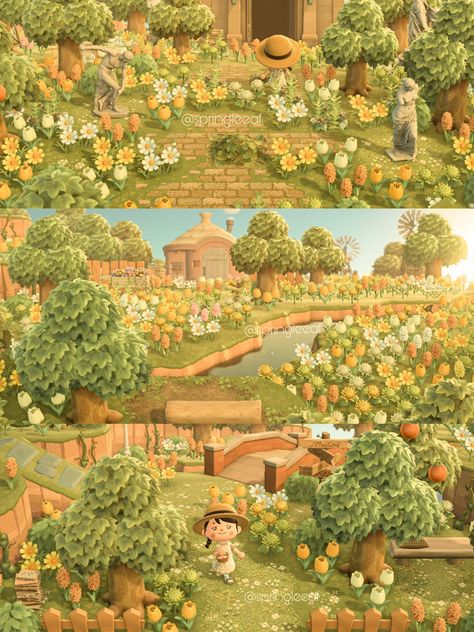 Acnh Flower Meadow, Green Mums Animal Crossing, Springcore Entrance Acnh, Acnh Yellow Island, Acnh Springcore Entrance, Acnh Flower Combinations, Acnh Meadow, Meadowcore Acnh, Animal Crossing Yellow