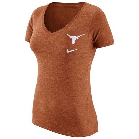 Women's Nike Texas Longhorns Flash Bomb Tee ($29) ❤ liked on Polyvore featuring tops, t-shirts, orange, brown t shirt, orange v neck t shirt, nike tee, v neck graphic t shirts and graphic tees Texas Longhorns Outfits, Dallas Shopping, V Top, Orange Shorts, Texas Longhorns, Beer Shirts, Top T Shirt, Nike Tees, Green Shorts