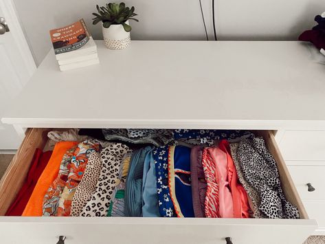 Swimsuit Drawer Organization, Organize Bikinis, Swimwear Organization, Bathing Suit Organization, Swimsuit Storage Ideas, Swimsuit Organization, Drawers Organization, Suit Storage, Dresser Organization