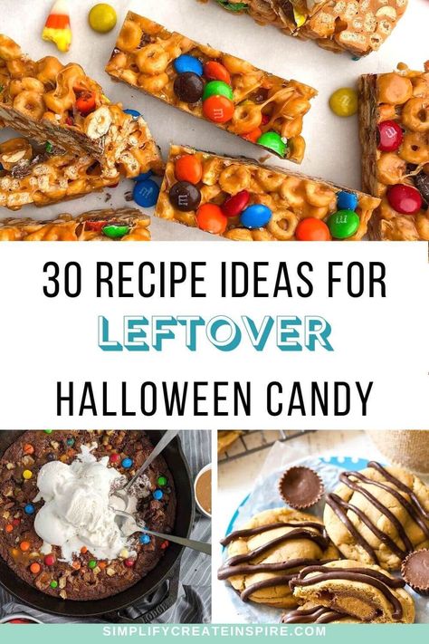 Halloween is a time for costumes, spooky decorations, and of course, candy! If you're like most people, you probably have a lot of leftover Halloween candy after the holiday is over. Don't worry, we have some delicious recipes that will help you use it up! These recipes are perfect for using up extra candy bars, chocolates, and other sweets! Leftover Halloween candy recipes. Leftover candy recipes. Halloween candy cookies. Leftover Candy Recipes, Halloween Candy Cookies, Leftover Halloween Candy Recipes, Chocolate Chip Cookie Pizza, Halloween Candy Recipes, Candy Cane Recipe, Buckeyes Recipe, Chocolate Chip Cookie Cheesecake, Recipes Halloween