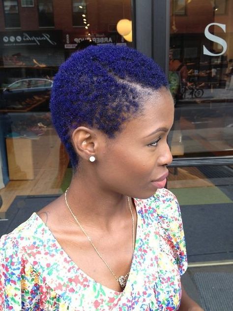 Blue TWA, so cute Twa Styling, Twa Hair Color, Colored Twa, 4c Twa, Indigo Hair, Haircut Images, Twa Hairstyles, Hair Afro, Dyed Natural Hair