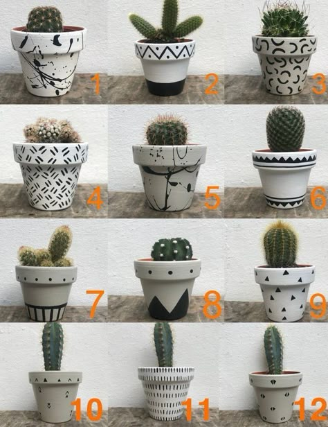 Painted Plant Pot, Kaktus Dan Sukulen, Black Cactus, Cactus House Plants, Pot Diy, Plant Pot Design, Flower Pot Art, Plant Pot Diy, Flower Pot Design