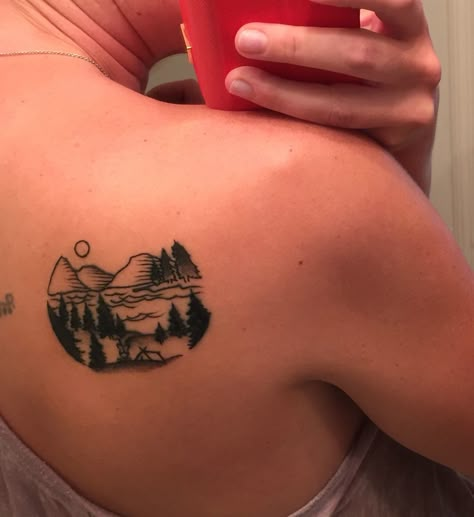 Outdoors, Maine, Acadia mountains, tattoo, trees, woods Designed by Tiffanie Piasecki Maine Tattoo Ideas, Maine Tattoos, Maine Mountains, Tattoo Trees, Loon Tattoo, Maine Tattoo, Outdoor Tattoo, Mountains Tattoo, Mountain Tattoos