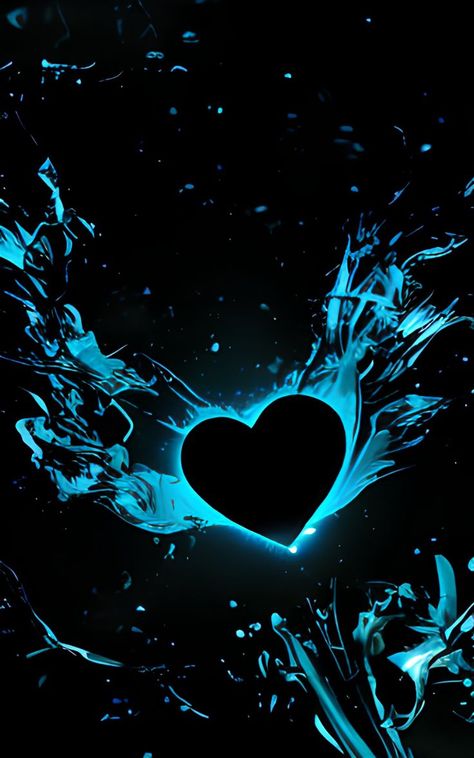 black background with blue color splashed and broken as crystal , a heart love heart shape Love Heart Wallpaper, Wings Wallpaper, Moving Wallpapers, Heart Iphone Wallpaper, Simple Iphone Wallpaper, Valentines Wallpaper, Heart With Wings, Fire Heart, Pretty Wallpapers Backgrounds