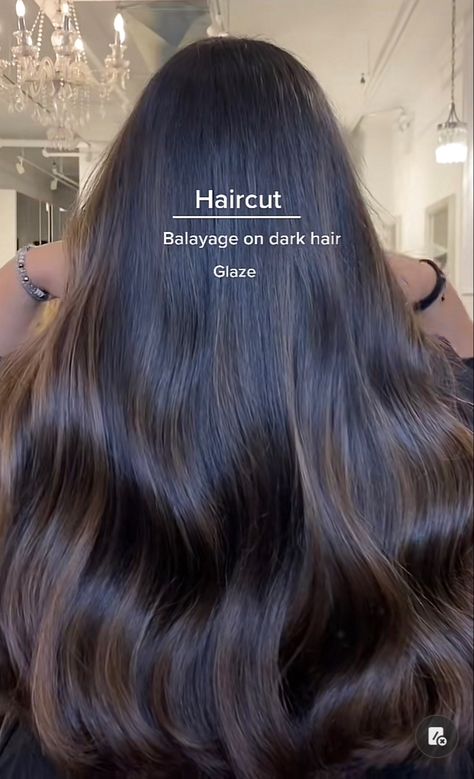 Dimension On Dark Hair, Brown Baby Lights On Black Hair, Chocolate Brown Glaze Hair, Dark Brown Hair With Dimension Balayage, Caramel Highlights On Dark Hair Straight, Dark Chocolate Balayage Black Hair, Brown Hair Vs Black Hair, Babylights Black Hair, Black Hair Babylights