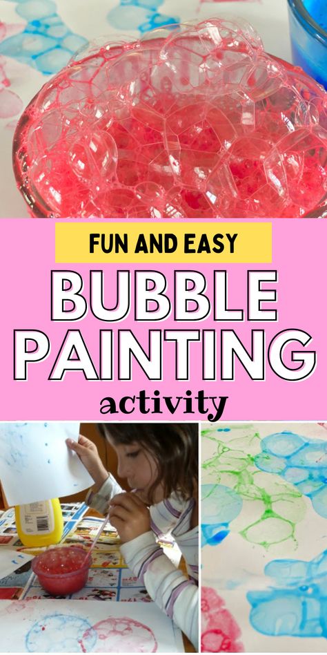 How to have a bubble painting activity. How to paint with bubbles. Easy tips for painting with bubbles. Painting With Bubbles Preschool, Bubble Painting With Straws, Bubbles Crafts Preschool, Bubble Painting Easy, Bubble Crafts Preschool, Bubble Painting For Kids, Pentecost Crafts, Paint With Bubbles, Painting With Bubbles