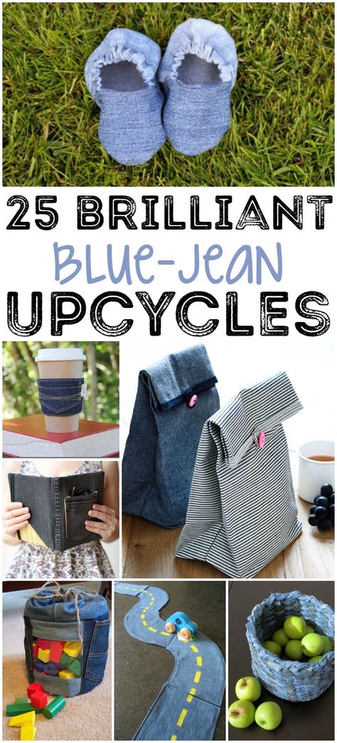 Upcycled Blue Jean Crafts - Don't throw those old jeans away! These 25 upcycled denim projects will give them new life! You'll be amazed at what you can do with an old pair of ratty jeans! #Upcycle #upcycleprojects #upcycledcrafts  #denimprojects #frugal #zerowaste #zerowastecrafts #upcyclingideas #upcycledjeans #greenliving #homestead #homesteading #zerowasteideas #denim #bluejeans #zerowastehome #zerowasteideas #greenlifestyle #greencrafts #ecofriendly Återvinna Jeans, Artisanats Denim, Blue Jeans Crafts, Denim Projects, Diy Upcycling, Jean Crafts, Denim Ideas, Recycle Jeans, Recycled Projects