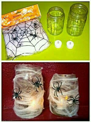 Facil Paint Acorns, Halloweenpyssel Barn, Halloween Pauroso, Diy Halloween Dekoration, Dekorasi Halloween, Halloween Mason Jars, Lights Diy, Porch Lights, Spider Halloween