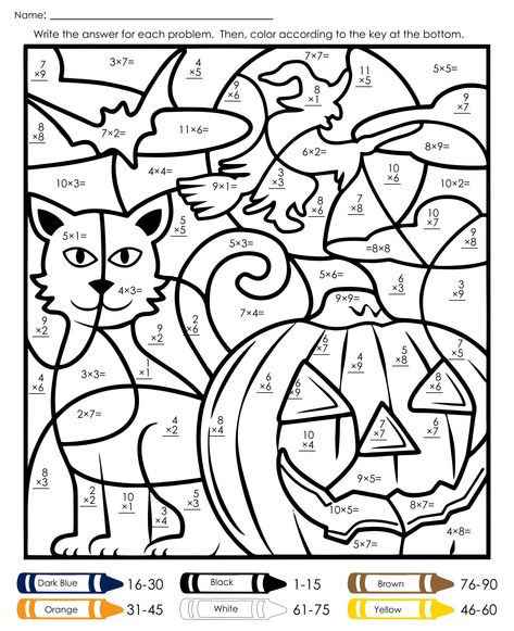 Halloween Multiplication Worksheets, Halloween Maths, Color Math, Addition Coloring Worksheet, Halloween Worksheet, Halloween Multiplication, Halloween Addition, Halloween Color By Number, Math Multiplication Worksheets