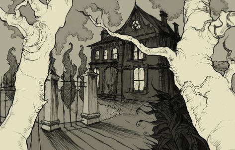 The House Of Usher, Abigail Larson, House Of Usher, Gothic Artwork, Edward Gorey, Gothic Horror, House Drawing, Edgar Allan, Creepy Art