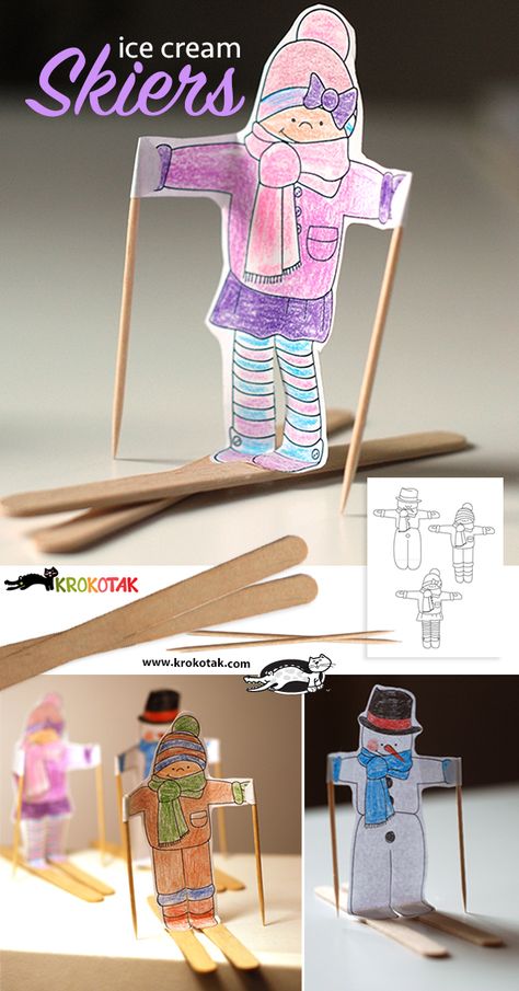 krokotak | Ice cream skiers Indoor Party Games, Ice Cream Stick Craft, Olympic Crafts, Ice Cream Stick, Winter Crafts For Kids, Kids Party Games, Winter Olympics, Winter Crafts, Craft Activities For Kids