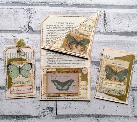 Book Page Pockets, Decorate Book, Ephemera Ideas, Grandma Journal, Homemade Journal, Journal Pockets, Altered Book Journal, Journal Tags, Art Therapy Projects