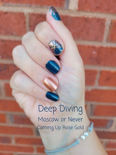 Color Street Deep Diving Combo, Moscow Or Never Color Street, Color Street The Right Angle, Coming Up Rose Gold Color Street, Blue Color Street Combos, Deep Diving Color Street Combo, Colorstreet Mixed Mani, Color Street Combos, Mani Inspiration