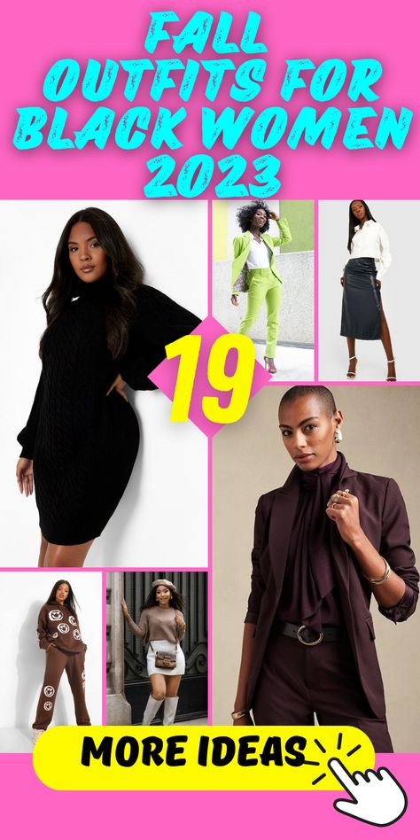 Fall Outfits for Black Women: Aesthetic and Versatile Styles Elevate your fall wardrobe with our collection of aesthetic and versatile outfits for black women. From business casual attire for the office to trendy ensembles for a night out, our outfits cater to different needs and preferences. Whether you're in your 30s, 40s, or over 50, our stylish options will make you look and feel fantastic. Don't forget to accessorize with hats and complete your look with confidence. Outfit Ideas For Black Women Over 40, Casual Night Out Outfit Black Women, Outfits For Black Women Over 50, Tall Black Women Fashion, Womens Casual Fall Outfits 2023, Fall Looks For Black Women 2023, Fall 2023 Business Casual, Fall Casual Outfits Black Women, Black Women Fall Fashion 2023