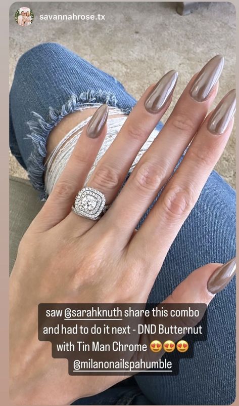 Grey With Chrome Nails, Light Gray Chrome Nails, Chrome Dark Nails, Dnd Chrome Nails, Chrome Autumn Nails, Taupe Chrome Nails, Mauve Chrome Nails, Gray Chrome Nails, Tan Chrome Nails