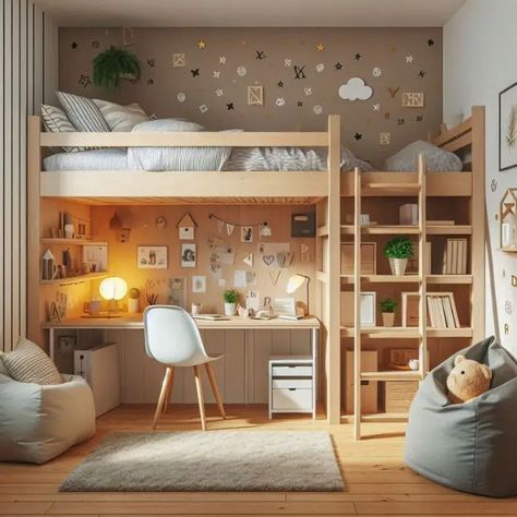 Loft Ideas For Small Rooms, Bunkbed Room Ideas Teen, Ikea Loft Bed Ideas For Teens, Loft Style Bedroom Ideas Small Spaces, Small Room Bed Ideas, Loft Bed Ideas For Teens, 21 Year Old Bedroom Ideas, Small Bedroom Ideas Kids, Kids Small Bedroom Ideas