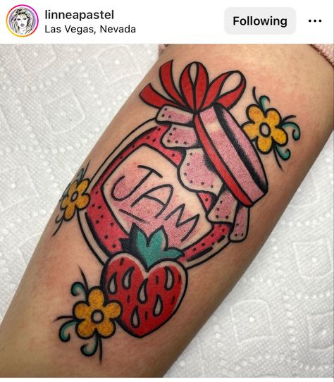 Jam Tattoo, Traditional Tattoo Inspiration, American Tattoos, Traditional Tattoo Art, Tattoo Portfolio, Back Tattoo Women, Traditional Tattoos, Jam Jar, American Traditional