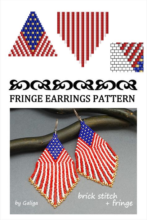 Flag Beaded Earrings, Fringe Earrings Pattern, Fringe Bead Earrings, Flag Beads, Flag Earrings, Patriotic Jewelry, July Outfits, Bohemian Rainbow, Loom Jewelry