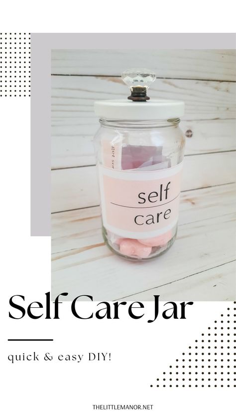 Create you own self care jar, perfect for self care kits or for your self care sunday! Self Care Jar, Diy Self Care, Care Basket, Self Care Ideas, Labels Printables Free, Care Box, The Glow Up, Jar Diy, Jar Labels