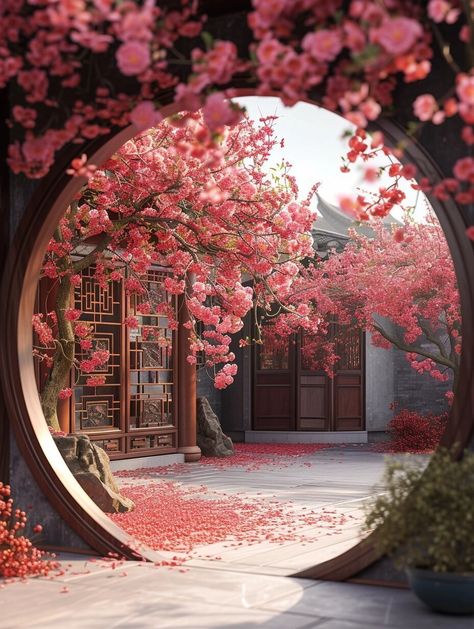 Chinese Wallpaper, Chinese Aesthetic, Chinese Garden, Creation Deco, Blossoms Art, Aesthetic Japan, China Art, Fantasy Art Landscapes, Phone Wallpaper Images