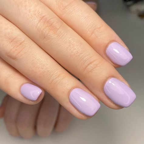 Short Light Purple Nails With Design, Lilac Biab Nails, Lilac Manicure, Short Round Acrylic Nails Purple, Light Purple Gel Nails Short, Lilac Shellac Nails, Lilac Short Nails, Light Purple Square Nails, Short Lilac Nails