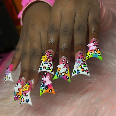 Rainbow leopard duckies 🌈🐆 DM/link in bio to book <3 | Instagram Lisa Frank Nails Short, Rainbow Cheetah Print Nails, Rainbow Duck Nails, Rainbow Cheetah Nails, Colorful Cheetah Print Nails, Lisa Frank Nails, Cheetah Print Nails, Cheetah Nails, Duck Nails