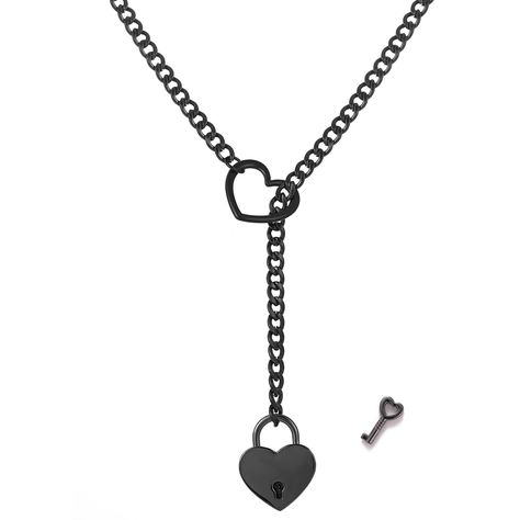 PRICES MAY VARY. Slip chain necklace:: Our anti slip chain necklace is meticulously crafted for humans, combining classic chain shapes with innovative heart shaped O-ring decorations. This non slip necklace is made of stainless steel metal, ensuring durability and will not fade when worn for a long time. Heart lock with key design: This non slip chain necklace comes in two lengths, 25 inches and 31.5 inches, which can meet the needs of most people. Easy to Wear : Our anti slip chain necklace is Emo Heart Pendant Metal Necklaces, Emo Heart Pendant Metal Necklace, Edgy Choker Necklace For Valentine's Day, Emo Necklace With Adjustable Chain For Gift, Punk Metal Heart Necklace For Valentine's Day, Punk Style Metal Heart Necklace For Valentine's Day, Punk Heart Necklace As A Gift, Punk Style Heart Charm Necklace As Gift, Punk Style Metal Heart Necklace For Gift