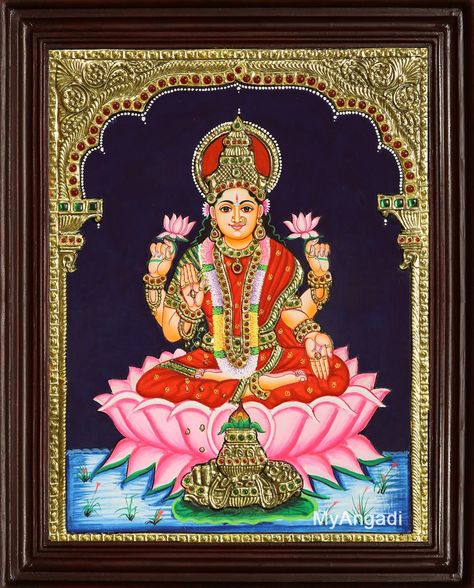 Mahalakshmi Tanjore Painting, Tanjoor Painting, Lakshmi Painting, Lakshmi Tanjore Painting, God Lakshmi, Thanjavur Painting, Goddess Mahalakshmi, Tanjore Art, Mysore Painting