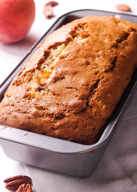 Peach Pecan Bread, Southern Peach Bread, Cinnamon Peach Bread, Peach Loaf Cake, Peach Bread With Fresh Peaches, Peach Quick Bread Recipes Easy, Pecan And Peach Quick Bread, Spiced Peach Bread, Loaf Desserts