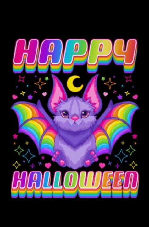 2000s Lisa Frank, Lisa Frank Halloween Wallpaper, Lisa Frank Horror, Neon Halloween Aesthetic, Lisa Frank Halloween, Rainbow Animals, Spooky Characters, Animated Halloween Props, Rainbow Halloween