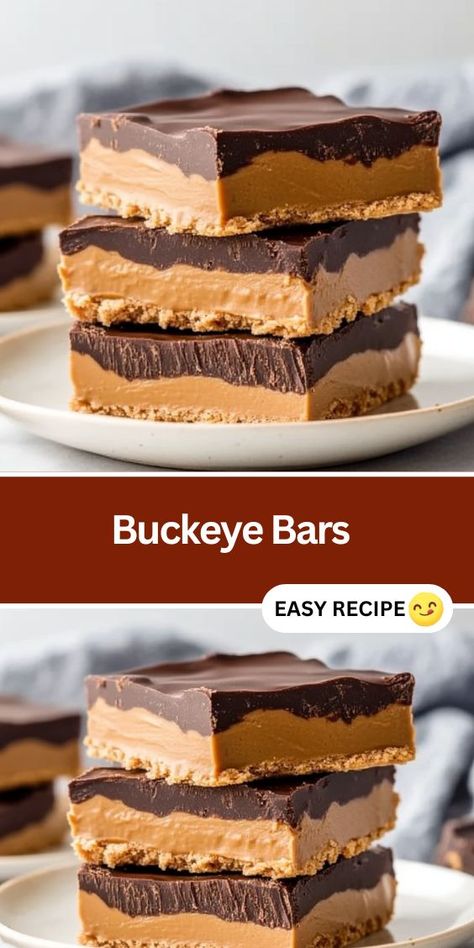 These easy Buckeye Bars are the perfect combination of creamy peanut butter and rich chocolate. No-bake and simple to make, they’re ideal for holiday desserts, parties, or anytime you need a sweet fix. With just a few ingredients, this peanut butter and chocolate dessert is always a crowd favorite! Buckeyes Bars Recipe, Easy Dessert Bars For A Crowd Simple, Buckeyes Bars, Buckeye Bars Recipe, Butterfinger Dessert, Lemon Sugar Cookies Recipe, Butter Finger Dessert, Buckeye Bars, Banana Blondies