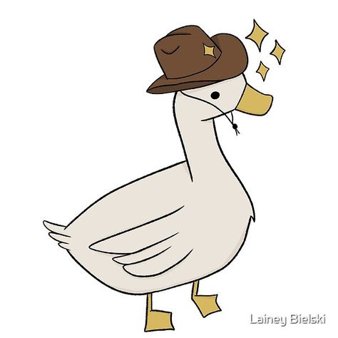 Goose With Cowboy Hat Tattoo, Animals With Hats Drawings, Cowboy Frog Drawing, Silly Goose Painting, Cowboy Drawing Easy, Silly Goose Drawing, Duck With Cowboy Hat, Cowboy Art Drawing, Goose Doodle